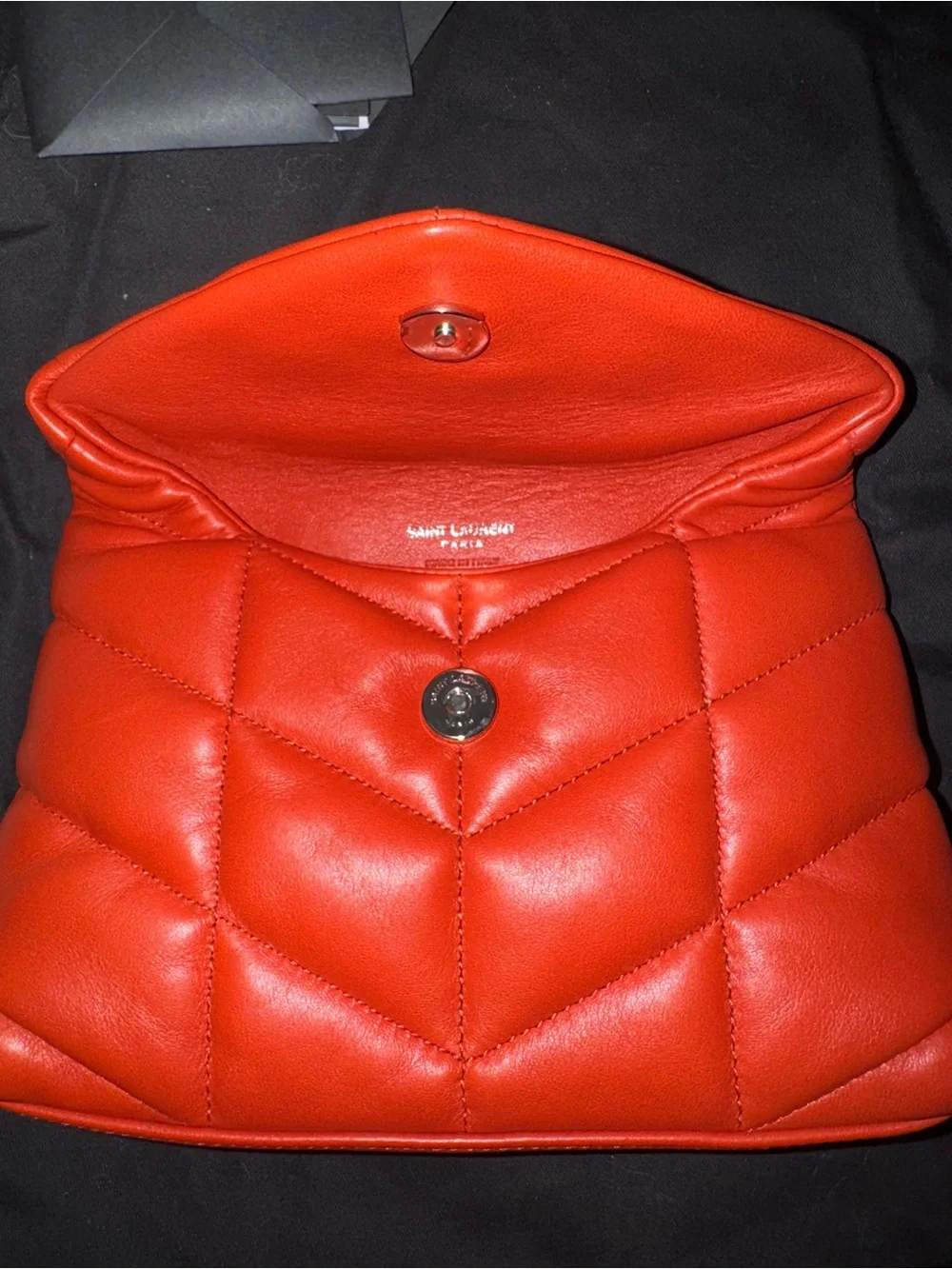 Saint Laurent Lou Lou Quilted Red Leather Envelope Clutch with YSL Logo